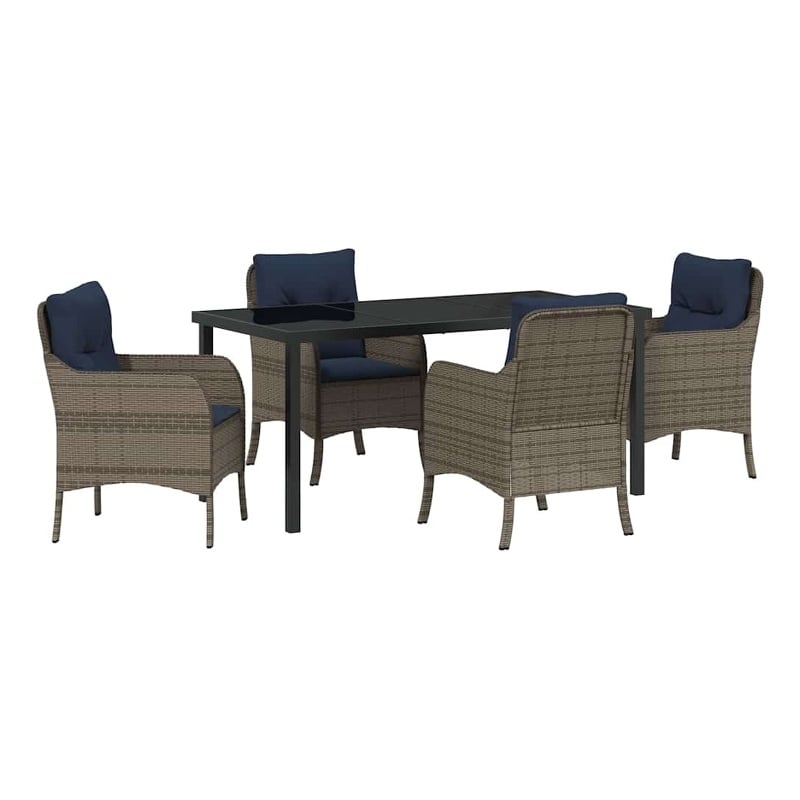 vidaXL Poly Rattan Dining Set with Cushions in Gray