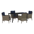 vidaXL Poly Rattan Dining Set with Cushions in Gray