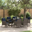 vidaXL Poly Rattan Dining Set with Cushions in Gray