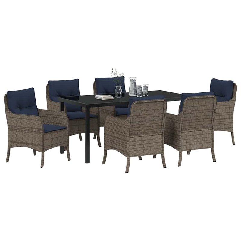 vidaXL Poly Rattan Dining Set with Cushions in Gray