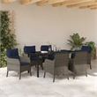 vidaXL Poly Rattan Dining Set with Cushions in Gray