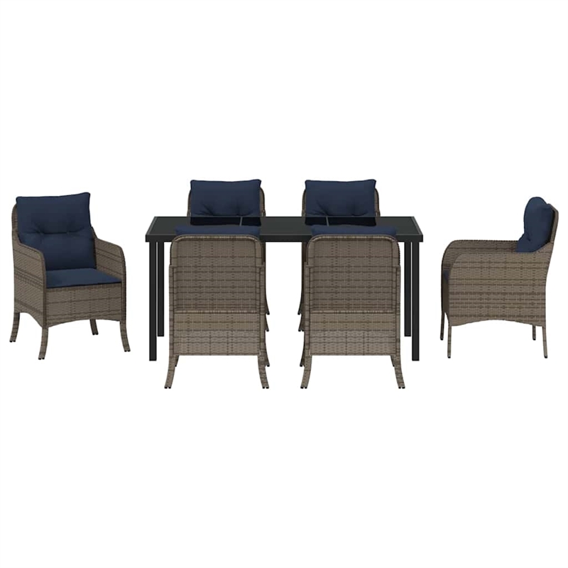 vidaXL Poly Rattan Dining Set with Cushions in Gray
