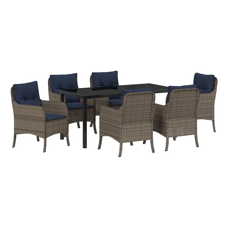 vidaXL Poly Rattan Dining Set with Cushions in Gray
