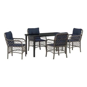 vidaXL Steel Dining Set with Cushions in Black/Gray
