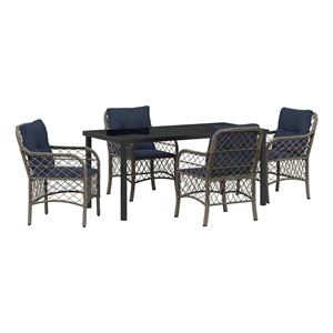 vidaXL Steel Dining Set with Cushions in Black/Gray