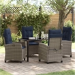 vidaXL Poly Rattan Dining Set with Cushions in Gray