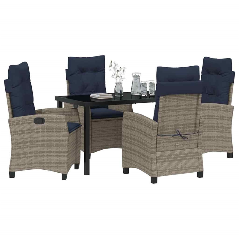 vidaXL Poly Rattan Dining Set with Cushions in Gray