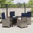 vidaXL Poly Rattan Dining Set with Cushions in Gray
