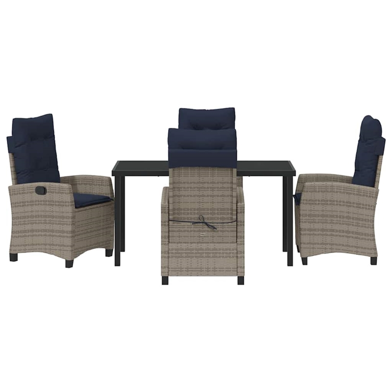 vidaXL Poly Rattan Dining Set with Cushions in Gray
