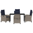 vidaXL Poly Rattan Dining Set with Cushions in Gray