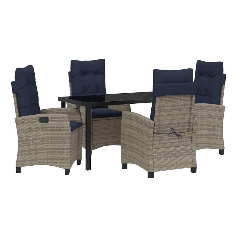 vidaXL Poly Rattan Dining Set with Cushions in Gray