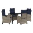 vidaXL Poly Rattan Dining Set with Cushions in Gray