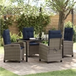 vidaXL Poly Rattan Dining Set with Cushions in Gray