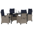 vidaXL Poly Rattan Dining Set with Cushions in Gray