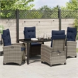 vidaXL Poly Rattan Dining Set with Cushions in Gray