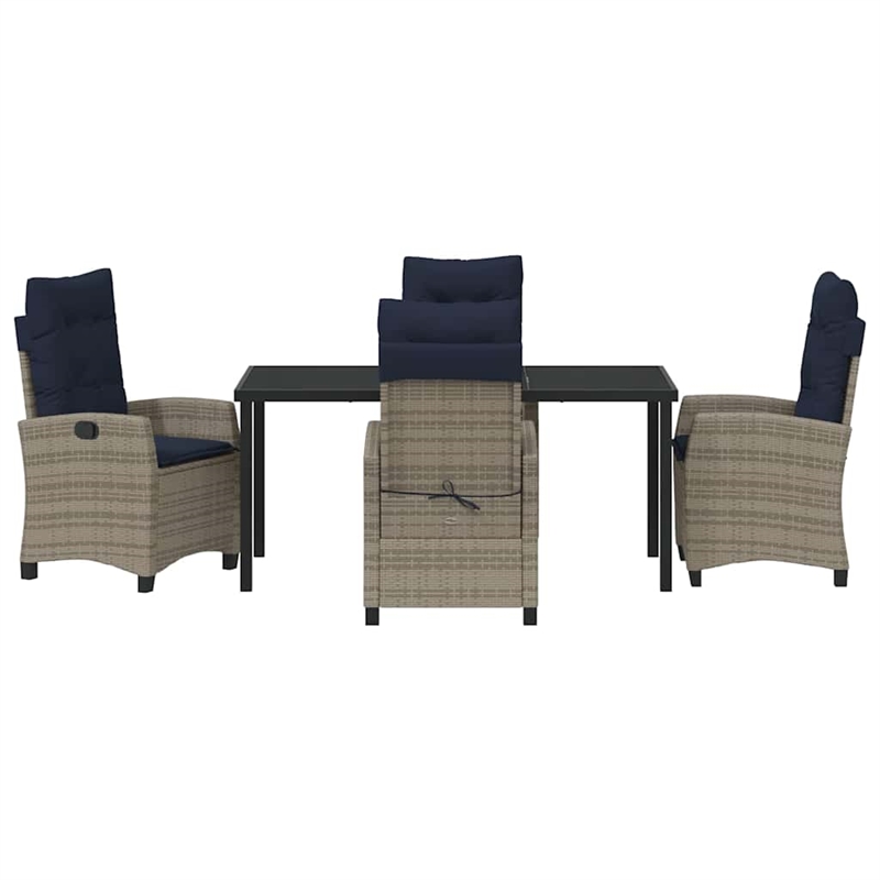 vidaXL Poly Rattan Dining Set with Cushions in Gray