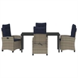 vidaXL Poly Rattan Dining Set with Cushions in Gray