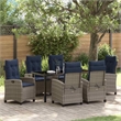 vidaXL Poly Rattan Dining Set with Cushions in Gray