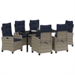 vidaXL Poly Rattan Dining Set with Cushions in Gray