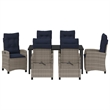 vidaXL Poly Rattan Dining Set with Cushions in Gray