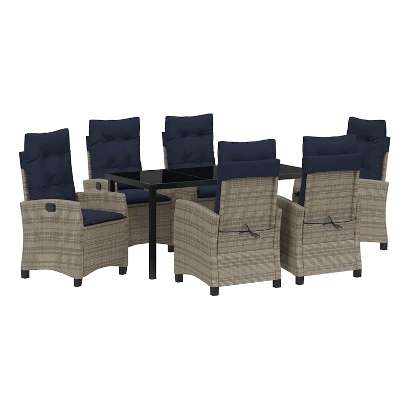 vidaXL Poly Rattan Dining Set with Cushions in Gray