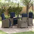 vidaXL Poly Rattan Dining Set with Cushions in Gray