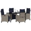 vidaXL Poly Rattan Dining Set with Cushions in Gray