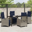 vidaXL Poly Rattan Dining Set with Cushions in Gray