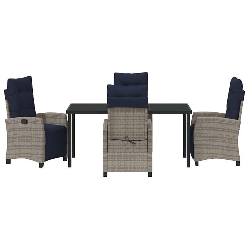 vidaXL Poly Rattan Dining Set with Cushions in Gray