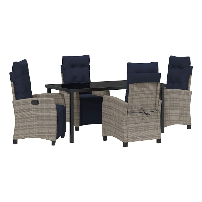 vidaXL Poly Rattan Dining Set with Cushions in Gray