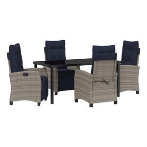 vidaXL Poly Rattan Dining Set with Cushions in Gray
