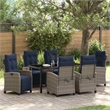 vidaXL Poly Rattan Dining Set with Cushions in Gray