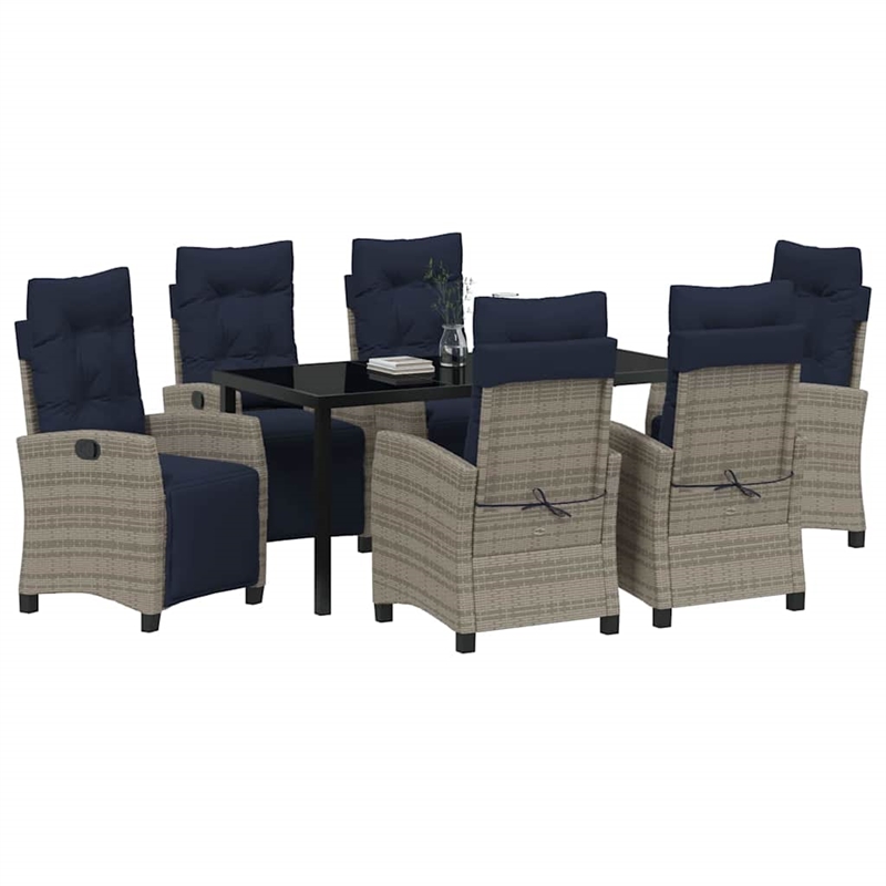 vidaXL Poly Rattan Dining Set with Cushions in Gray