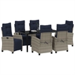 vidaXL Poly Rattan Dining Set with Cushions in Gray