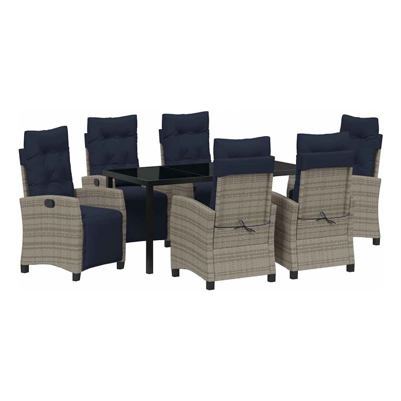 vidaXL Poly Rattan Dining Set with Cushions in Gray