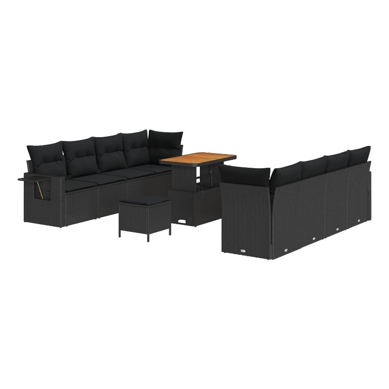 vidaXL Solid Acacia Wood Sofa Set with Cushions in Black