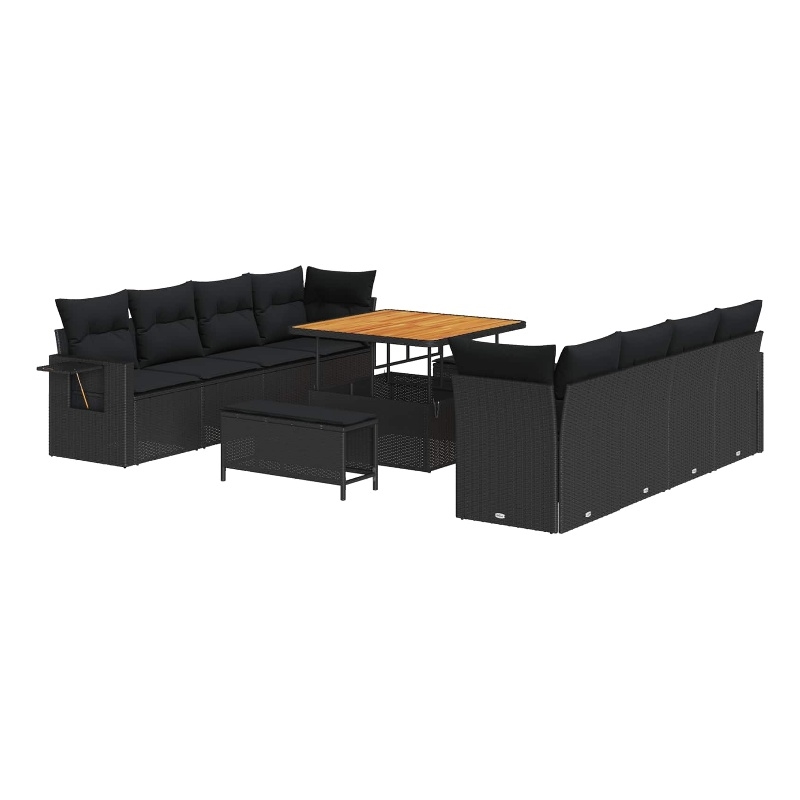 vidaXL Solid Acacia Wood Sofa Set with Cushions in Black