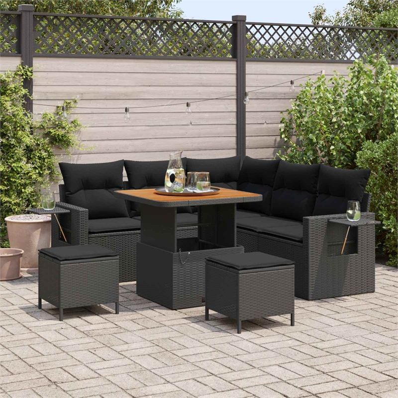 vidaXL Solid Acacia Wood Sofa Set with Cushions in Black