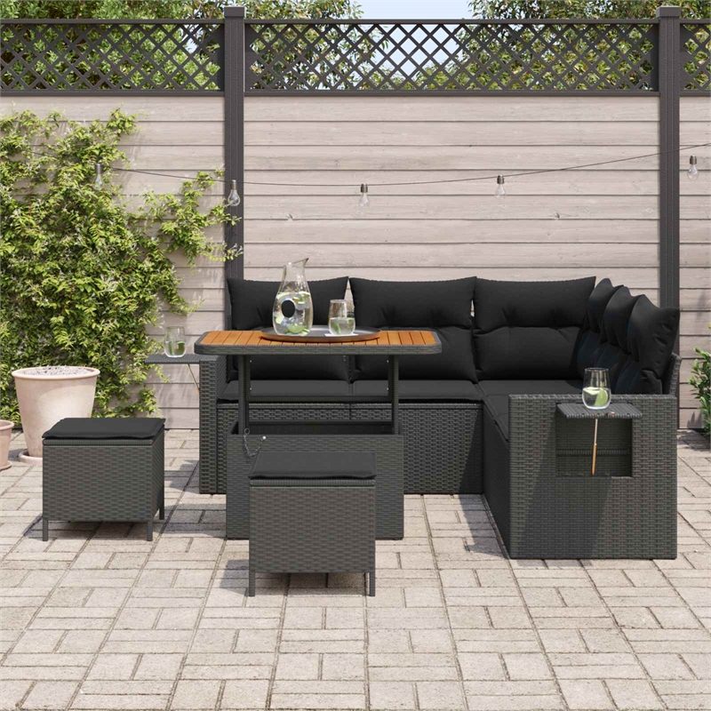 vidaXL Solid Acacia Wood Sofa Set with Cushions in Black