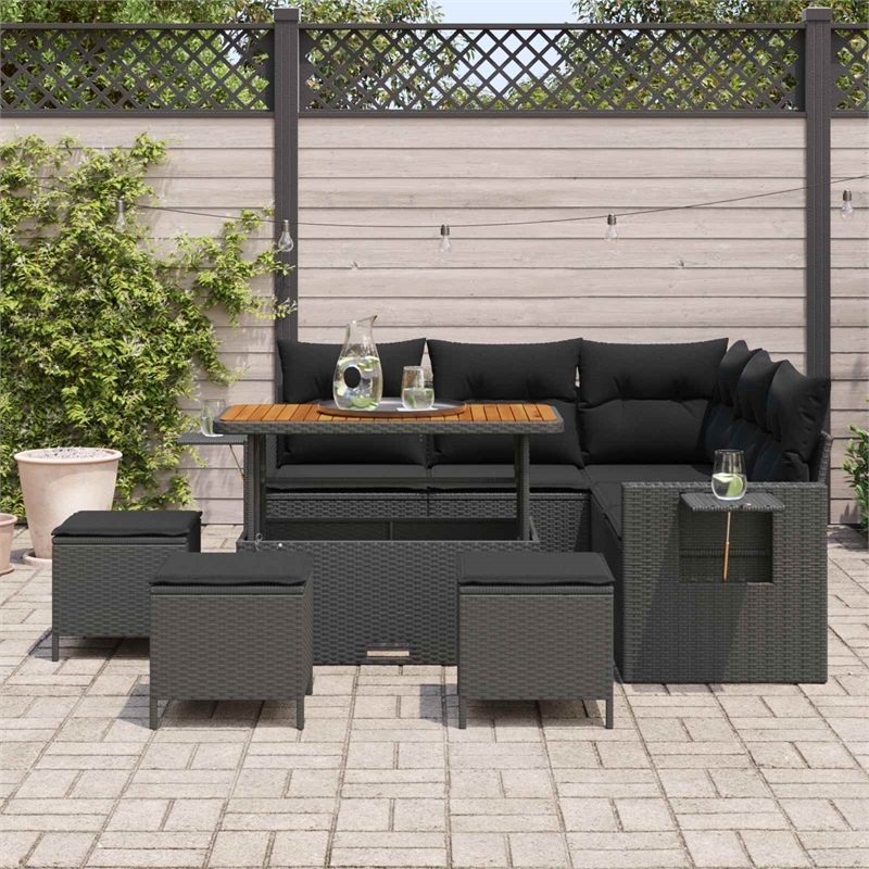 vidaXL Solid Acacia Wood Sofa Set with Cushions in Black