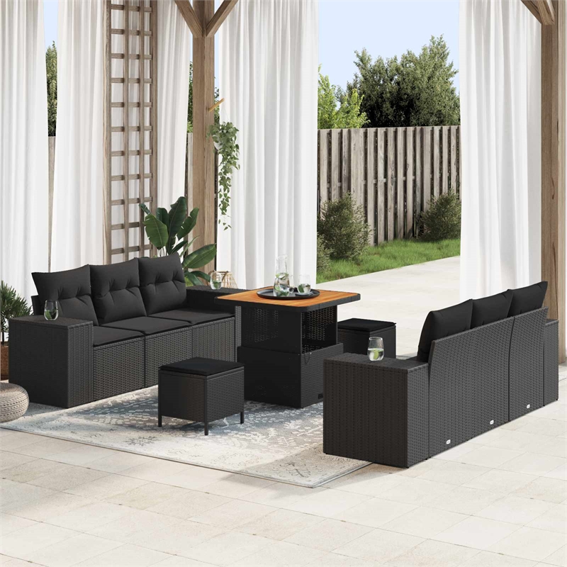 vidaXL Solid Acacia Wood Sofa Set with Cushions in Black