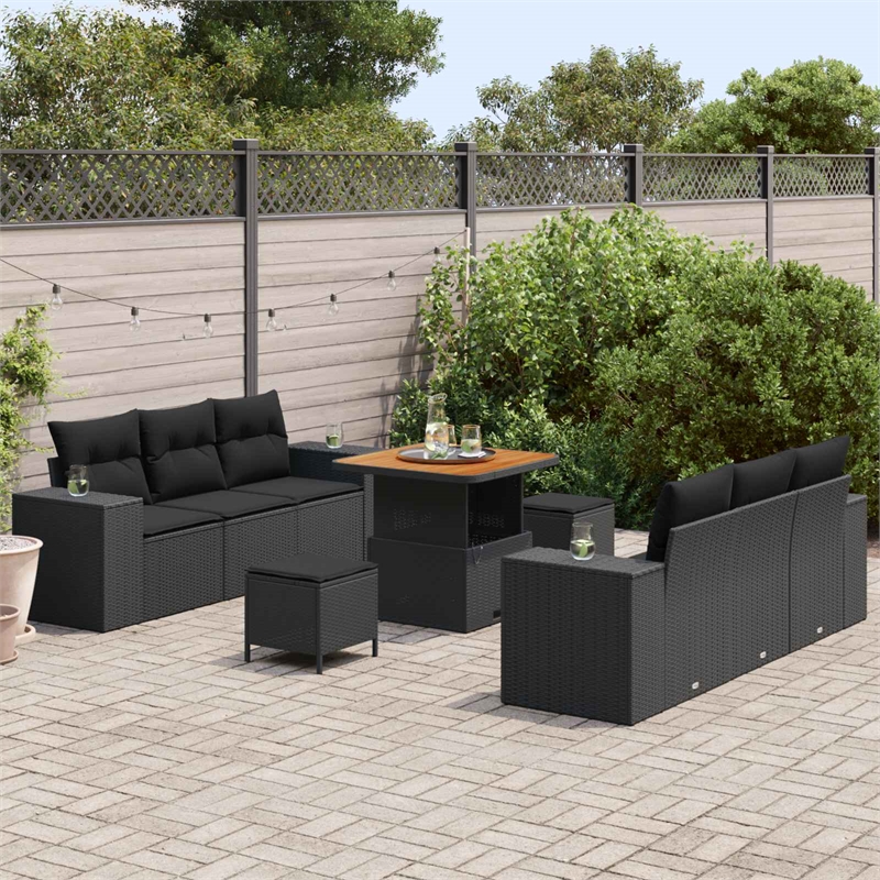 vidaXL Solid Acacia Wood Sofa Set with Cushions in Black