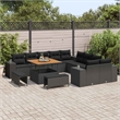 vidaXL Solid Acacia Wood Small Sofa Set with Cushions in Black