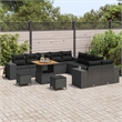 vidaXL Solid Acacia Wood Small Sofa Set with Cushions in Black