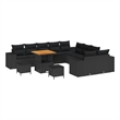 vidaXL Solid Acacia Wood Small Sofa Set with Cushions in Black