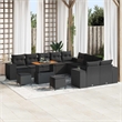 vidaXL Solid Acacia Wood Small Sofa Set with Cushions in Black