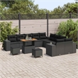 vidaXL Solid Acacia Wood Small Sofa Set with Cushions in Black