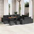vidaXL Solid Acacia Wood Small Sofa Set with Cushions in Black
