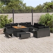 vidaXL Solid Acacia Wood Sofa Set with Cushions in Black