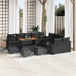 vidaXL Solid Acacia Wood Sofa Set with Cushions in Black
